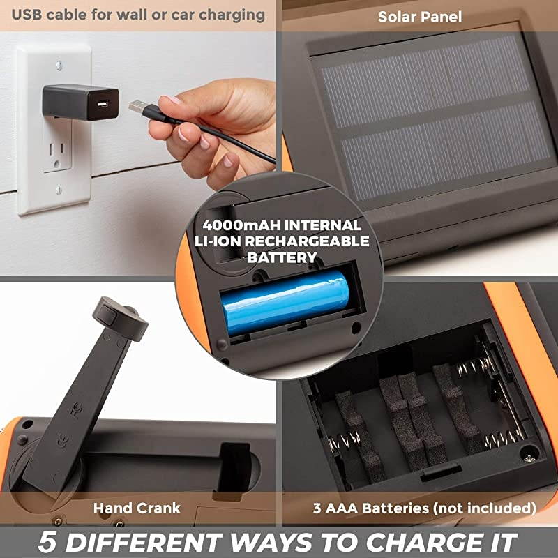 Radio with NOAA Weather Alert Hand Crank Solar Powered Hurricane Radio AM FM Weather Survival Radio with Battery Backup Flashlight Phone Charger SOS Alarm Bonus Survival Whistle