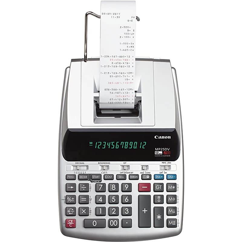Office Products 2202C001  MP25DV-3 Desktop Printing Calculator with Currency Conversion, Clock & Calendar,BLACK/WHITE/SILVER