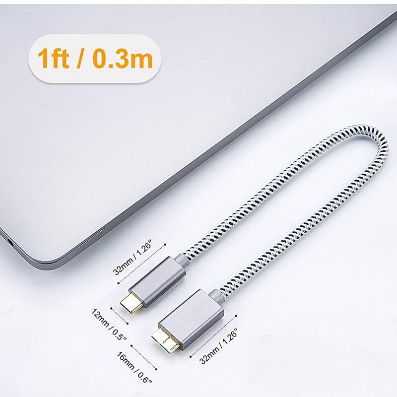 C to MicroB 30 Gen 210G CableCreation 1ft 31 Type C Cable Braided Compatible with MacBook Pro HDD External Hard Driver amp Samsung S10S9S8 03M Gray