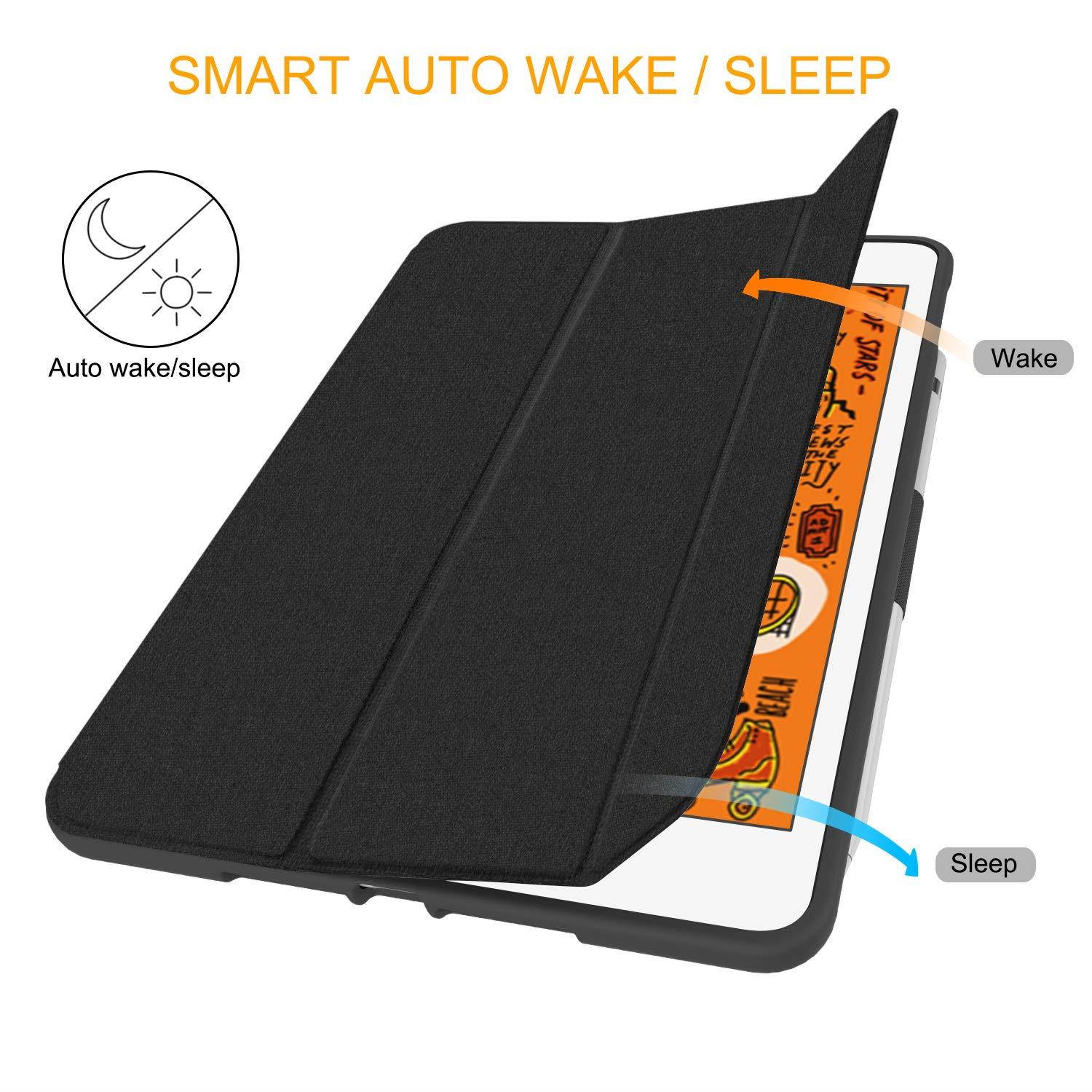 Soke iPad Mini 5 Case 2019 with Pencil Holder, Premium Trifold Case with Strong Protection, Ultra Slim Soft TPU Back Cover with Auto Sleep/Wake Function for New Apple iPad Mini 5th Gen(Black)