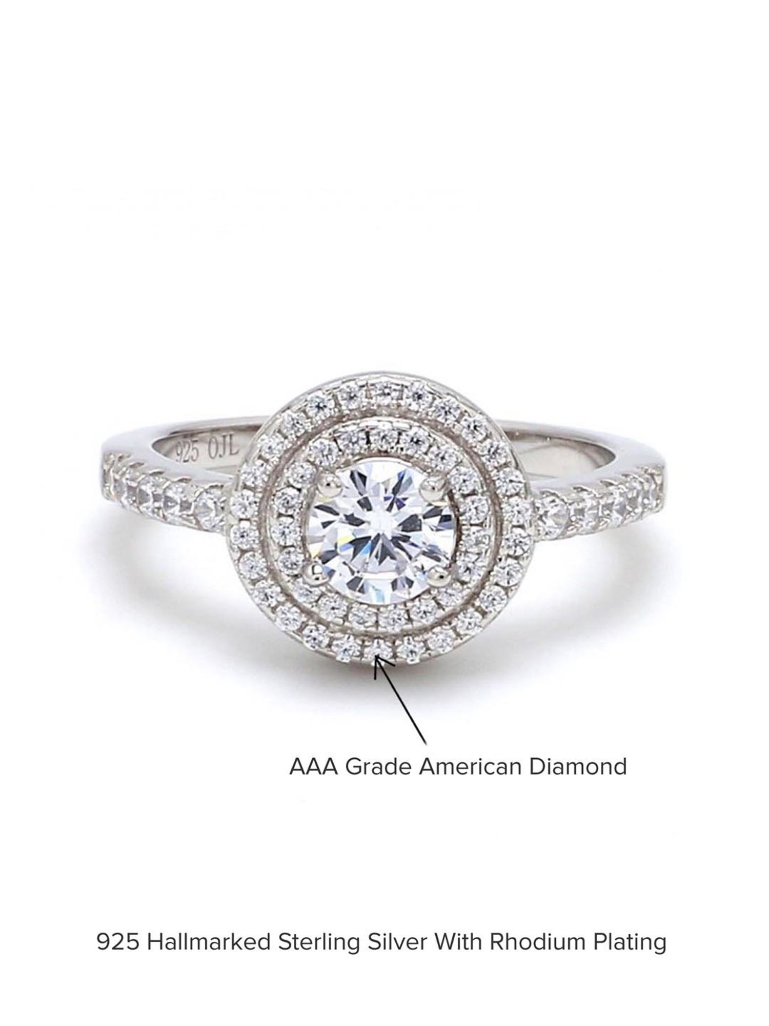 925 Silver AAA Grade American Diamond Solitaire Ring for Women & Girls