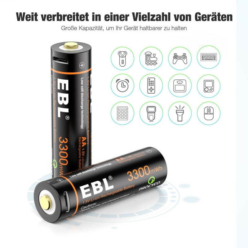 Lot Rechargeable 3300mWh AA Battery 1.5V Li-ion Lithium Batteries  USB Cable