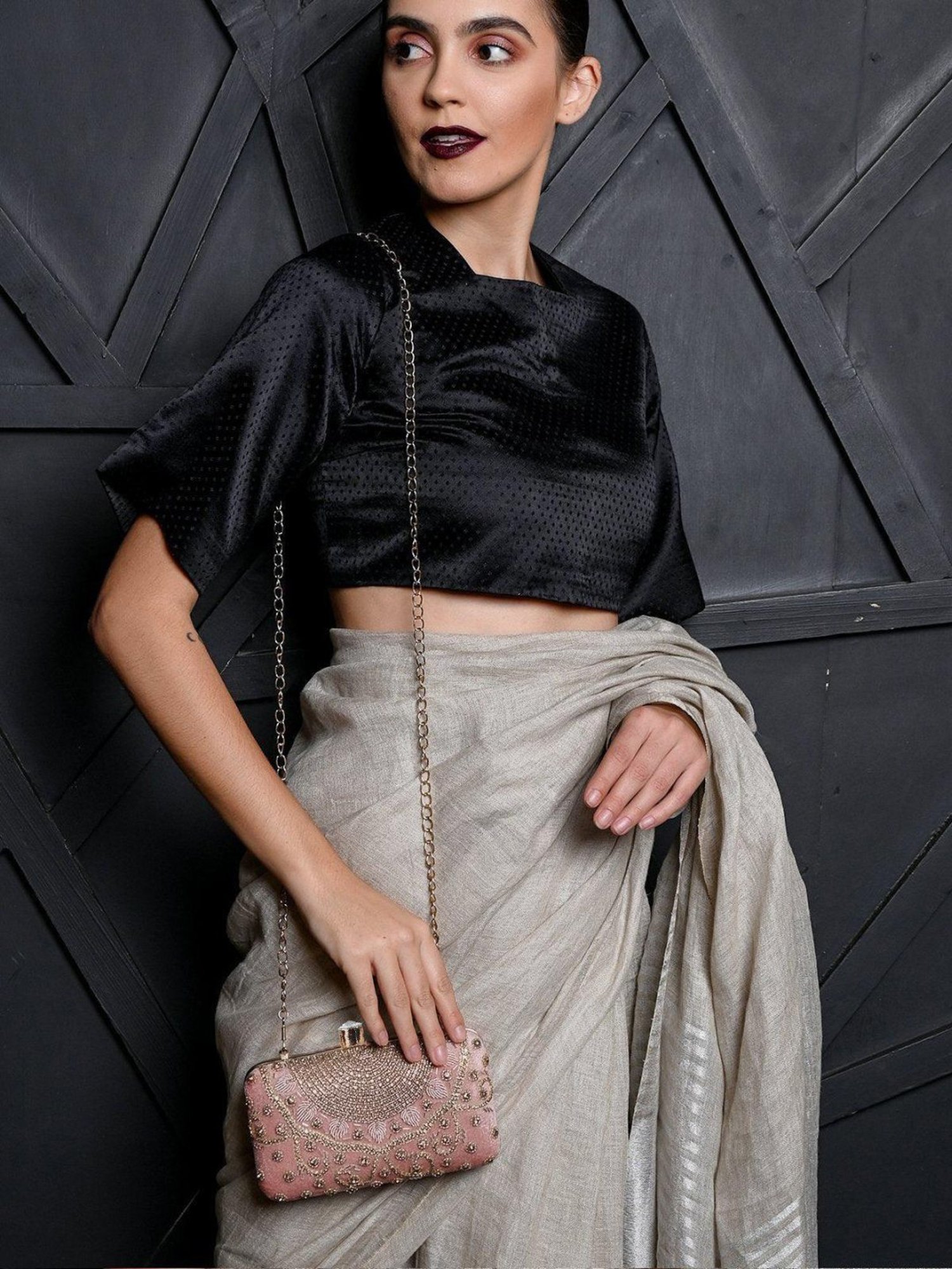 Odette Pink & Gold Embellished Sling Handbag