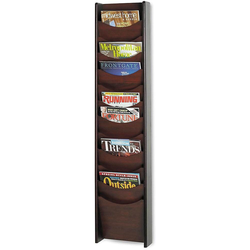 Solid Wood Wall-Mount Literature Display Rack, 11-1/4w X 3-3/4d X 48h, Mahogany