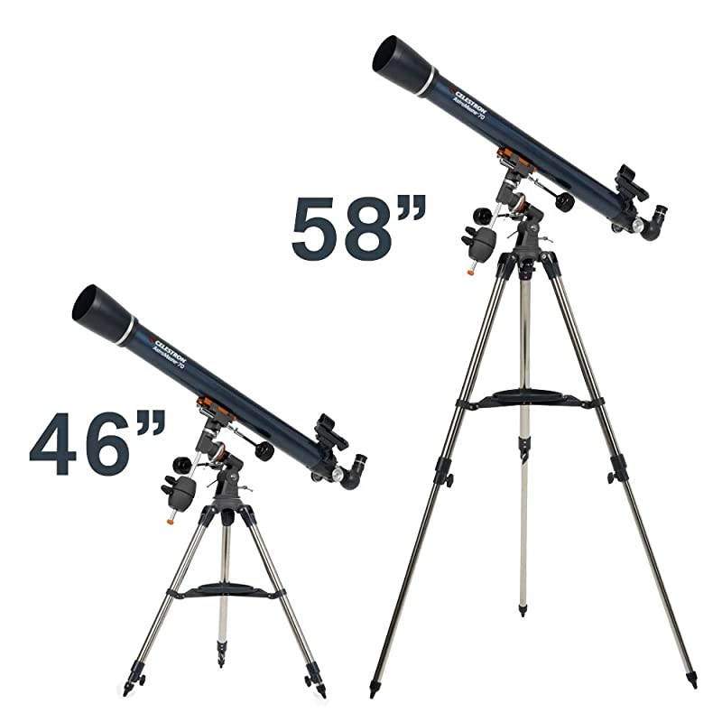 AstroMaster 70EQ Refractor Telescope &ndash; Refractor Telescope for Beginners - Fully-Coated Glass Optics - Adjustable-Height Tripod - BONUS Astronomy Software Package