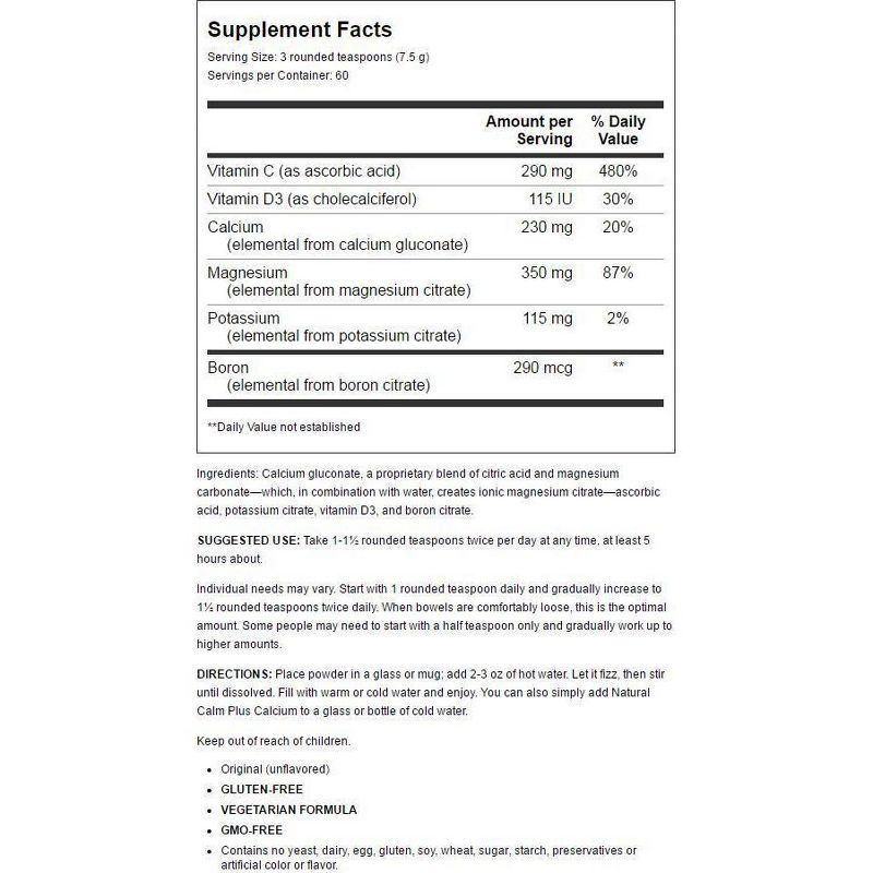 Natural Vitality Mineral Supplements Calm Plus Calcium Original Powder - Unflavored 16 oz.