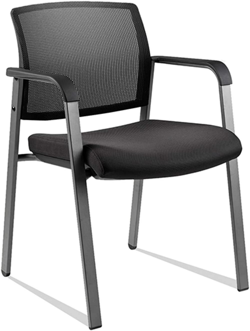 COLAMY Mesh Back Stacking Arm Chairs with Upholstered Fabric Seat and Ergonomic Lumber Support for Office School Church Guest Reception Black