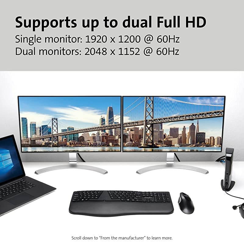 USB 30 Dual Display Docking Station for Windows Mac OS Surface Pro amp Surface Laptop K33972USBlack