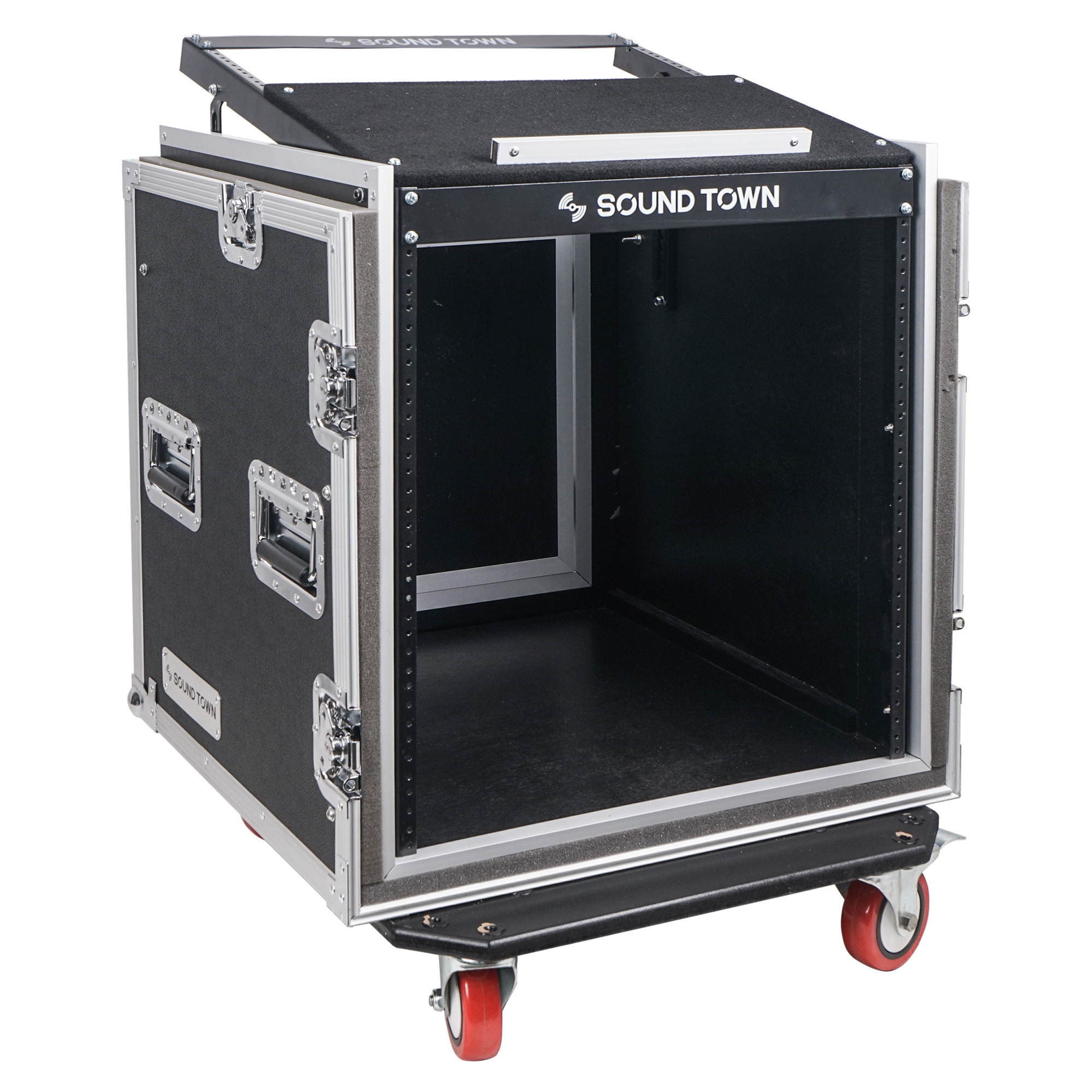 Sound Town Shock Mount 12U ATA Rack Case with 20&rdquo; Rackable Depth, 11U Slant Mixer Top and Casters, 12-Space Size (STMR-SP12UW)