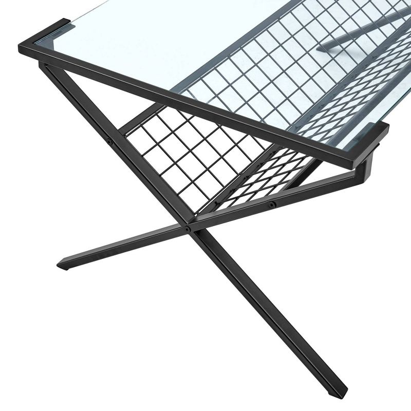 Modern Metal & Glass Coffee Table with Magazine Holder Black - Saracina Home