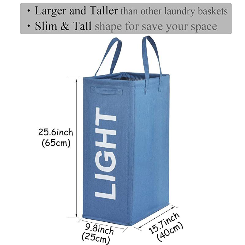 26quot Tall Slim Laundry Hamper with Handles 2PcsSet Large Thin Foldable Waterproof Double Laundry Basket Bag for Dirty Clothes Storage