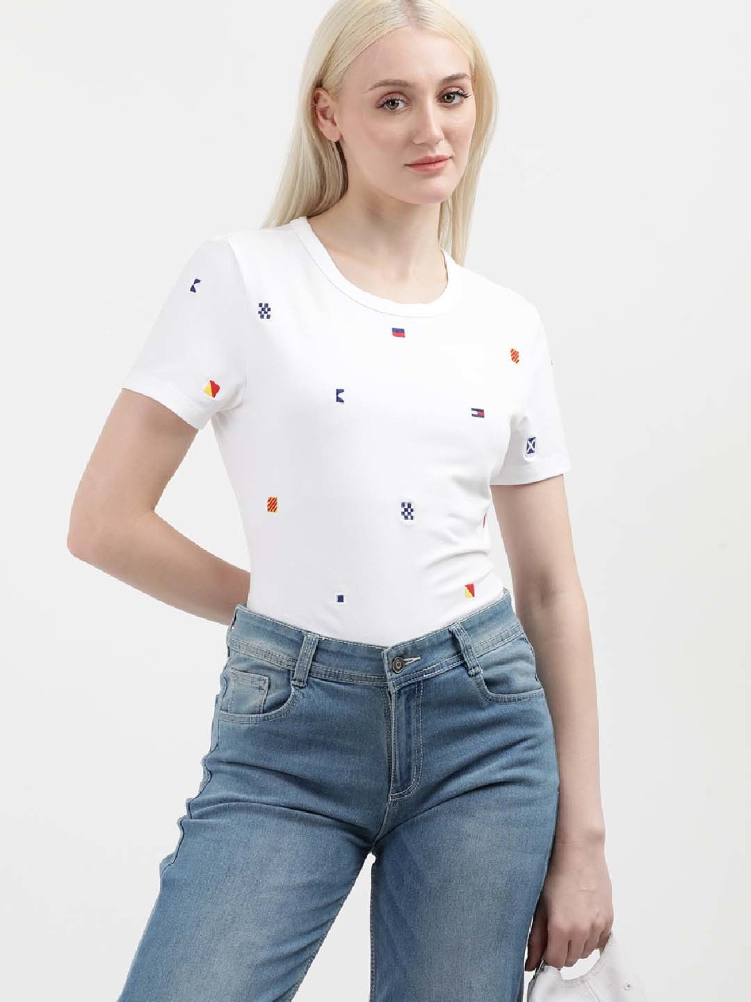 TOMMY HILFIGER White Cotton Embroidered T-Shirt