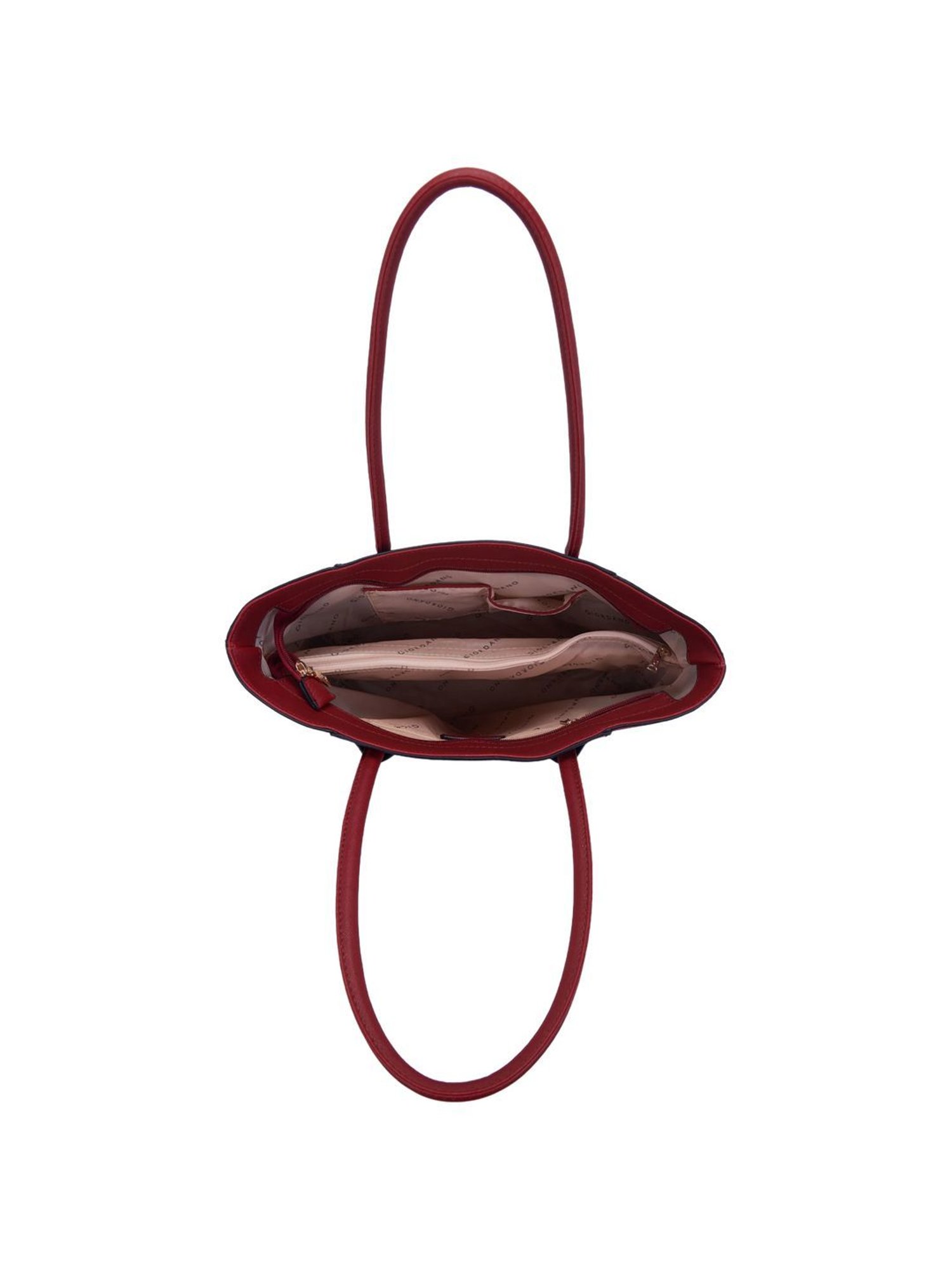 Giordano Red & Navy Blue Color Block Medium Tote Handbag