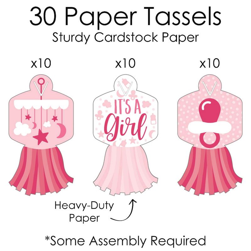 Big Dot of Happiness It's a Girl - 90 Chain Links and 30 Paper Tassels Decoration Kit - Pink Baby Shower Paper Chains Garland - 21 feet