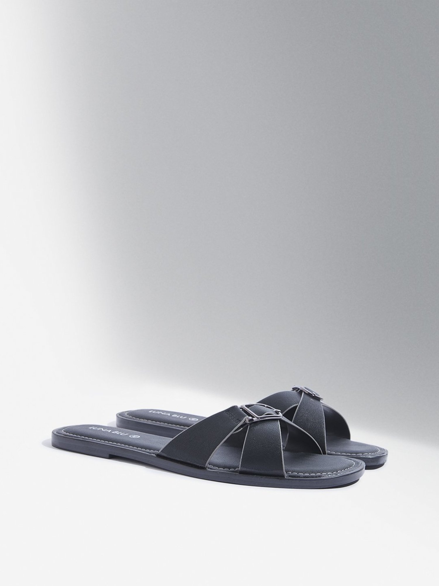LUNA BLU by Westside Black Criss-Cross Strap Slides