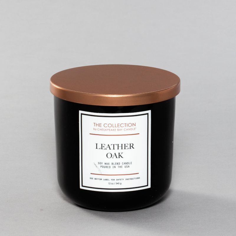 13oz Glass Jar 2-Wick Candle Leather Oak - The Collection by Chesapeake Bay Candle