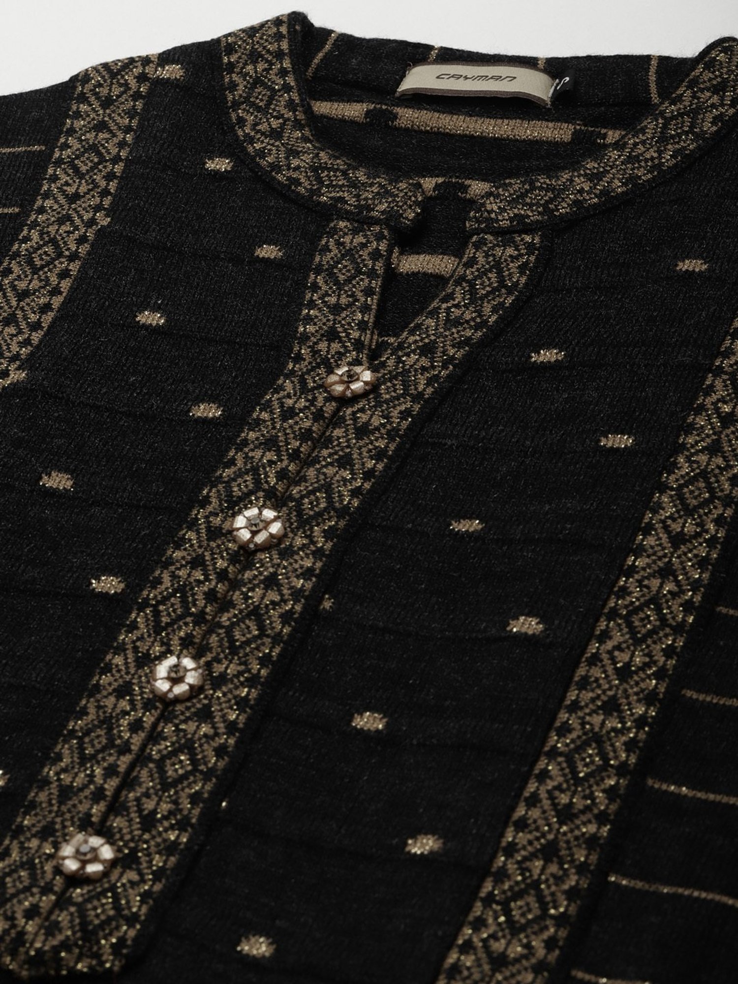 Cayman Black Wool Striped Straight Kurta