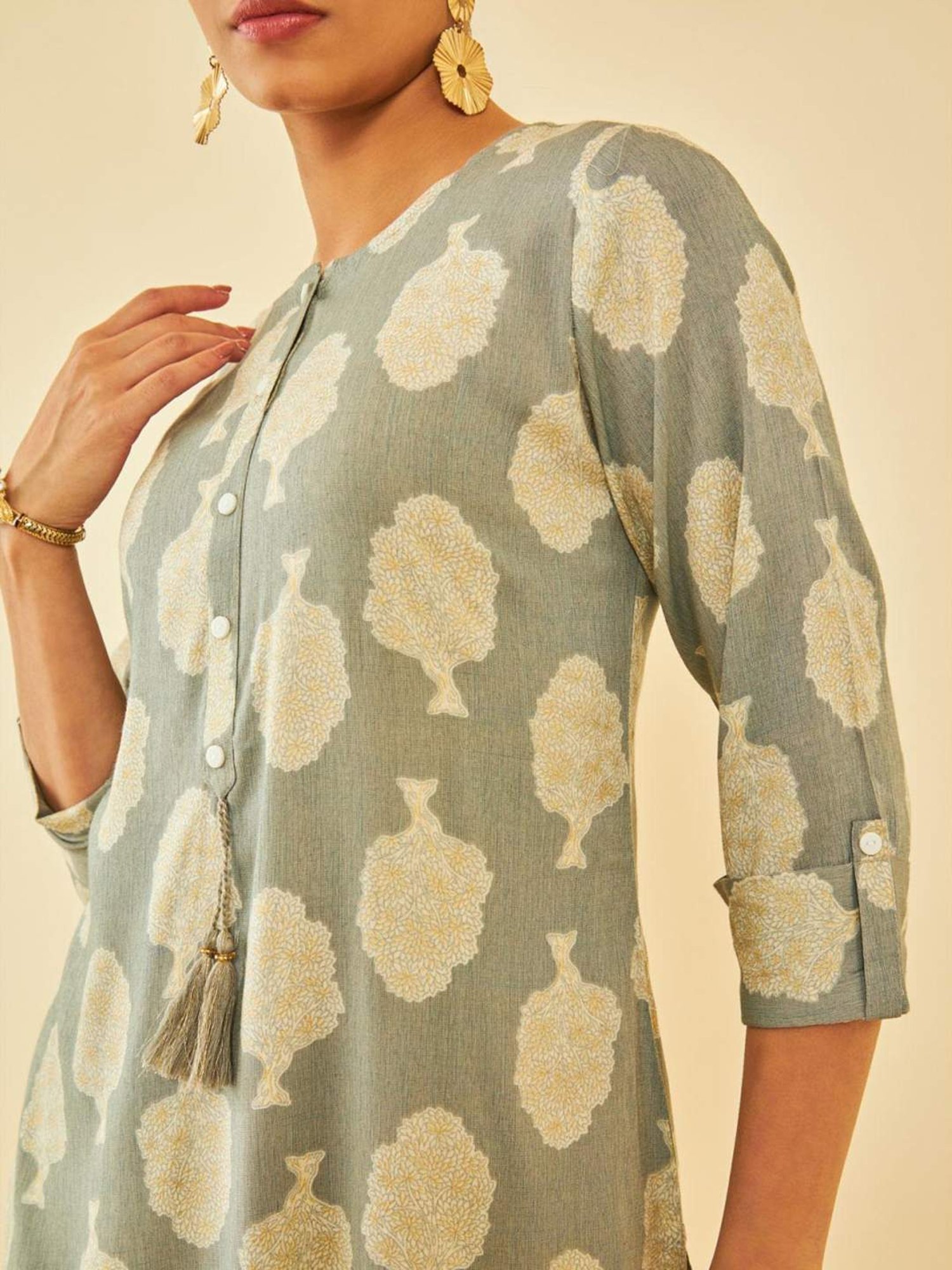 Saffron Threads Black Printed Straight Kurta