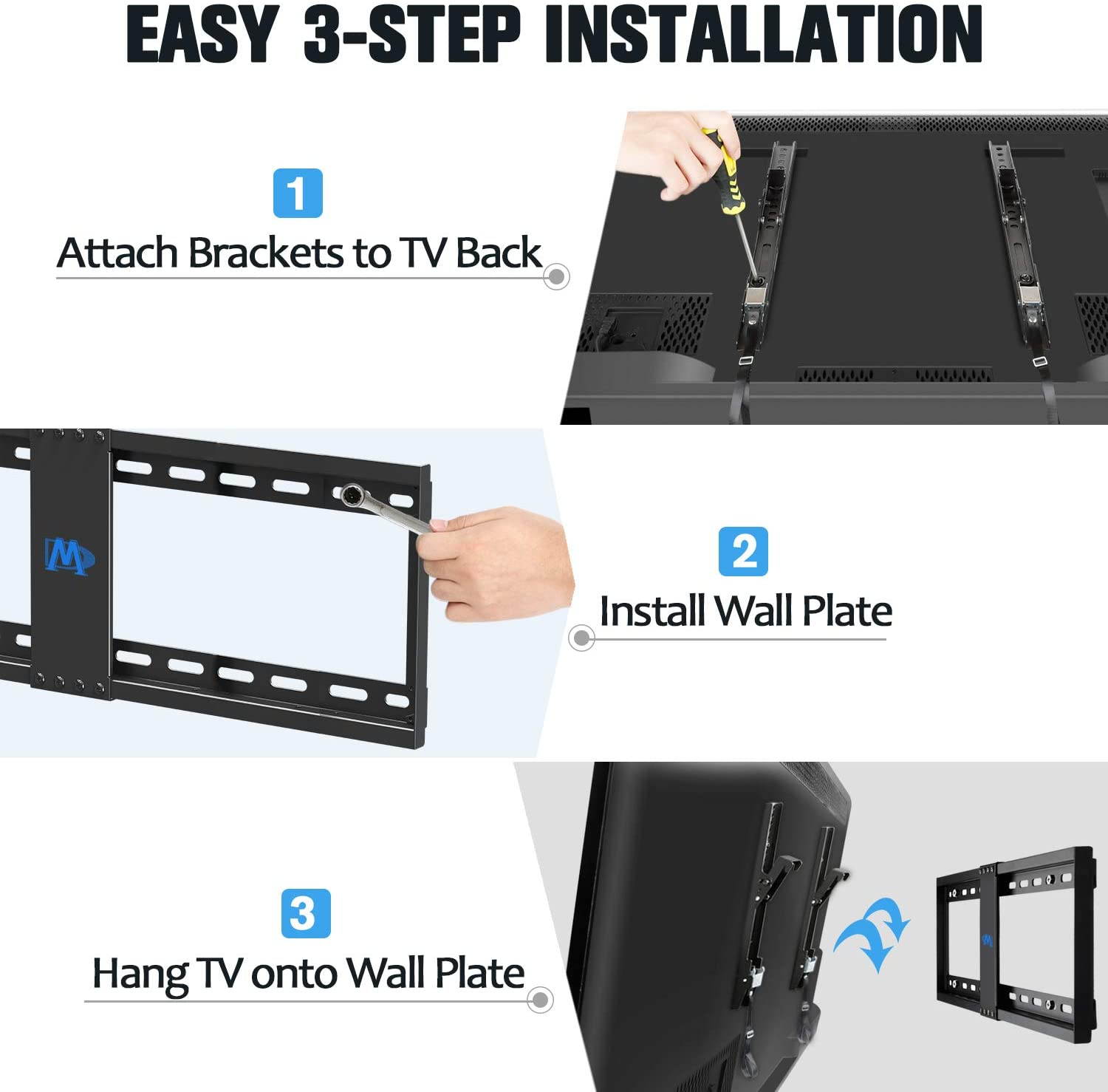 UL Listed TV Mount for Most 37-70 Inches TVs, Universal Tilt TV Wall Mount Fits 16", 18", 24" Studs with Loading 132 lbs & Max VESA 600x400mm, Low Profile Wall Mount Bracket MD2268-LK