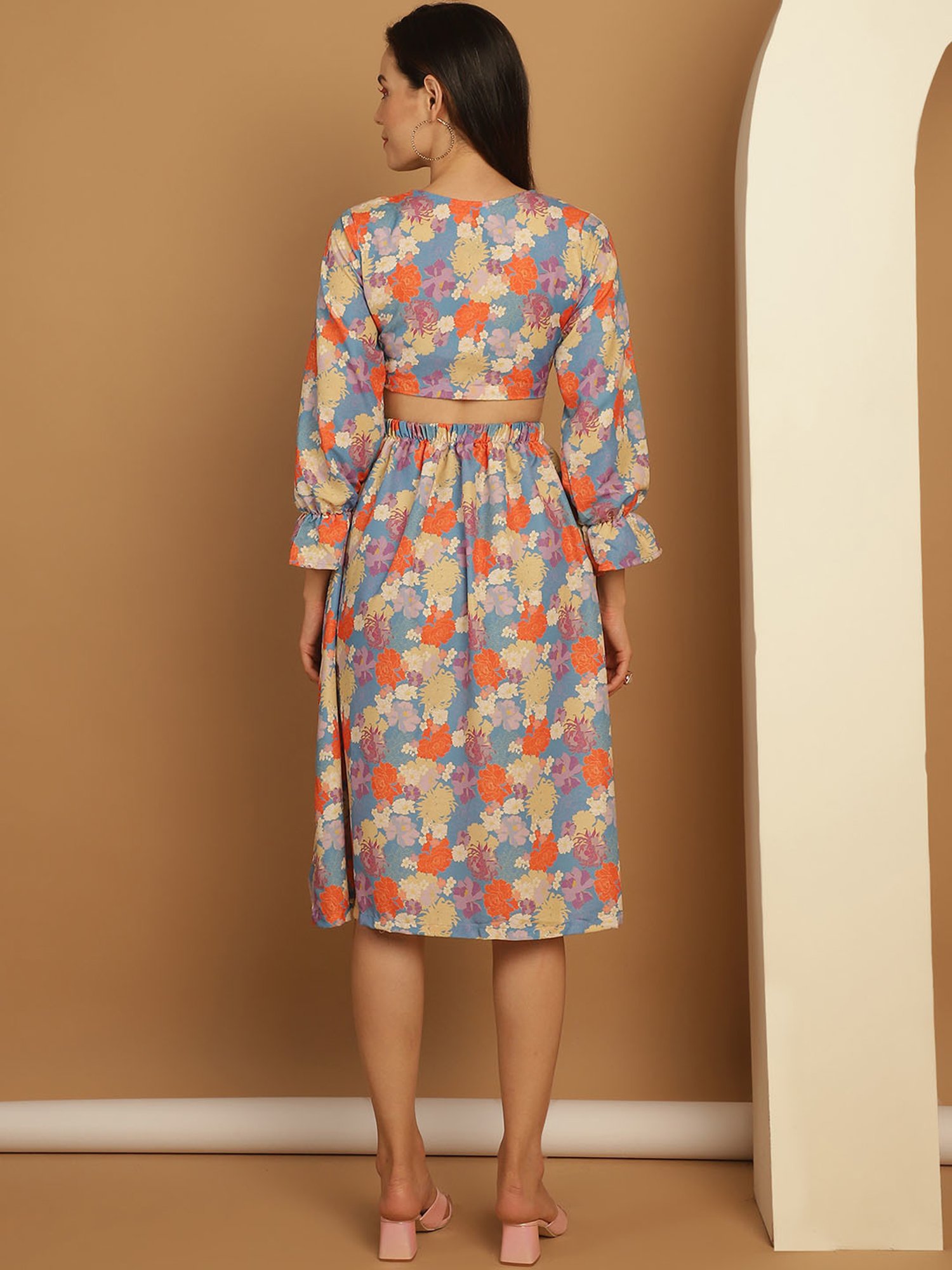 Indian Needle Blue Floral Print Ethnic Dress