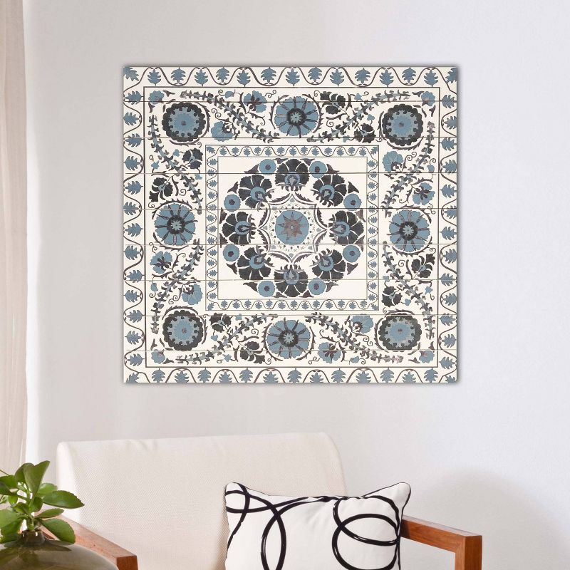 29" x 29" Suzani Print on Planked Wood Wall Sign Panel Blue - Gallery 57