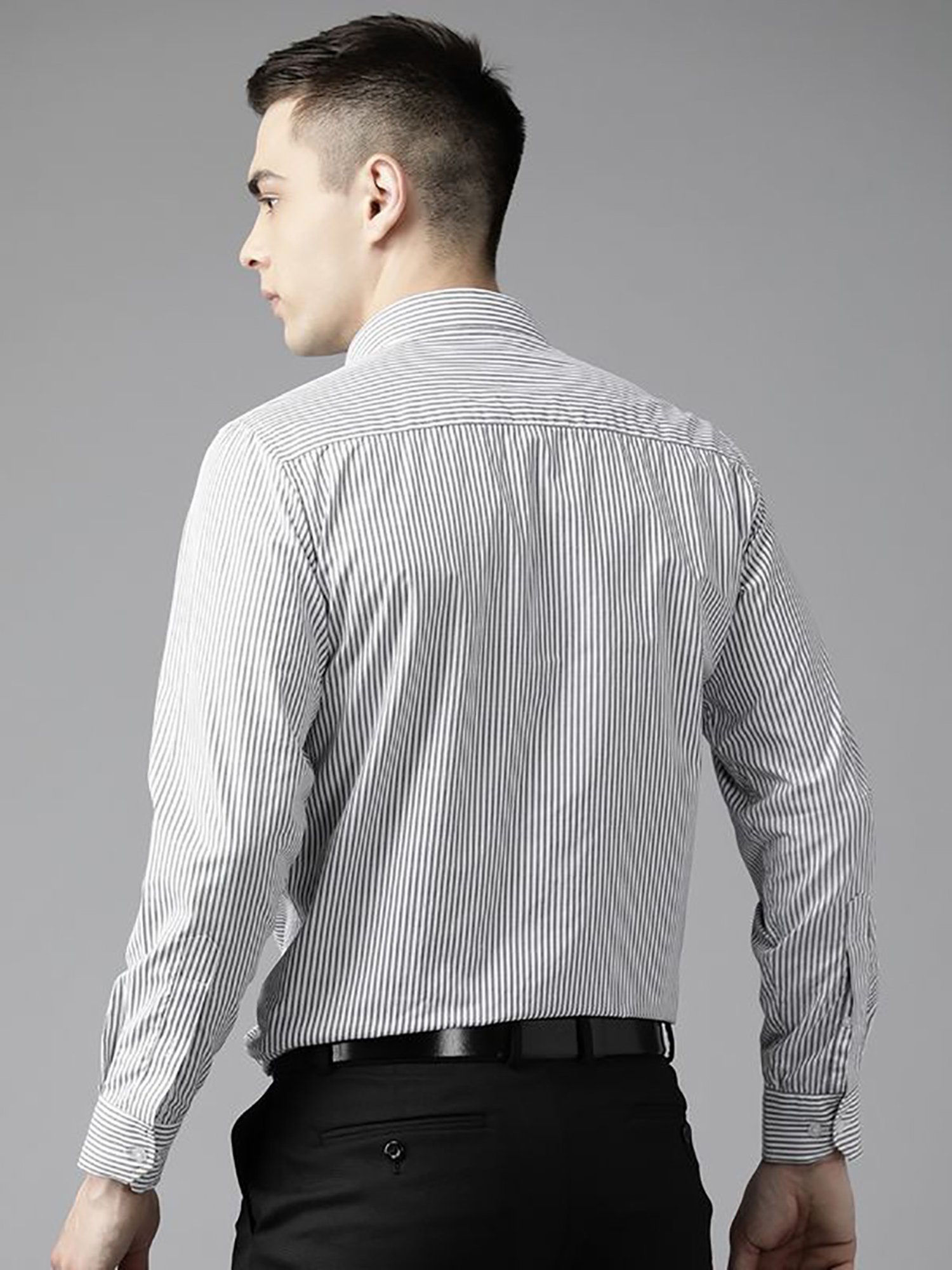 English Navy White Slim Fit Stripes Shirts