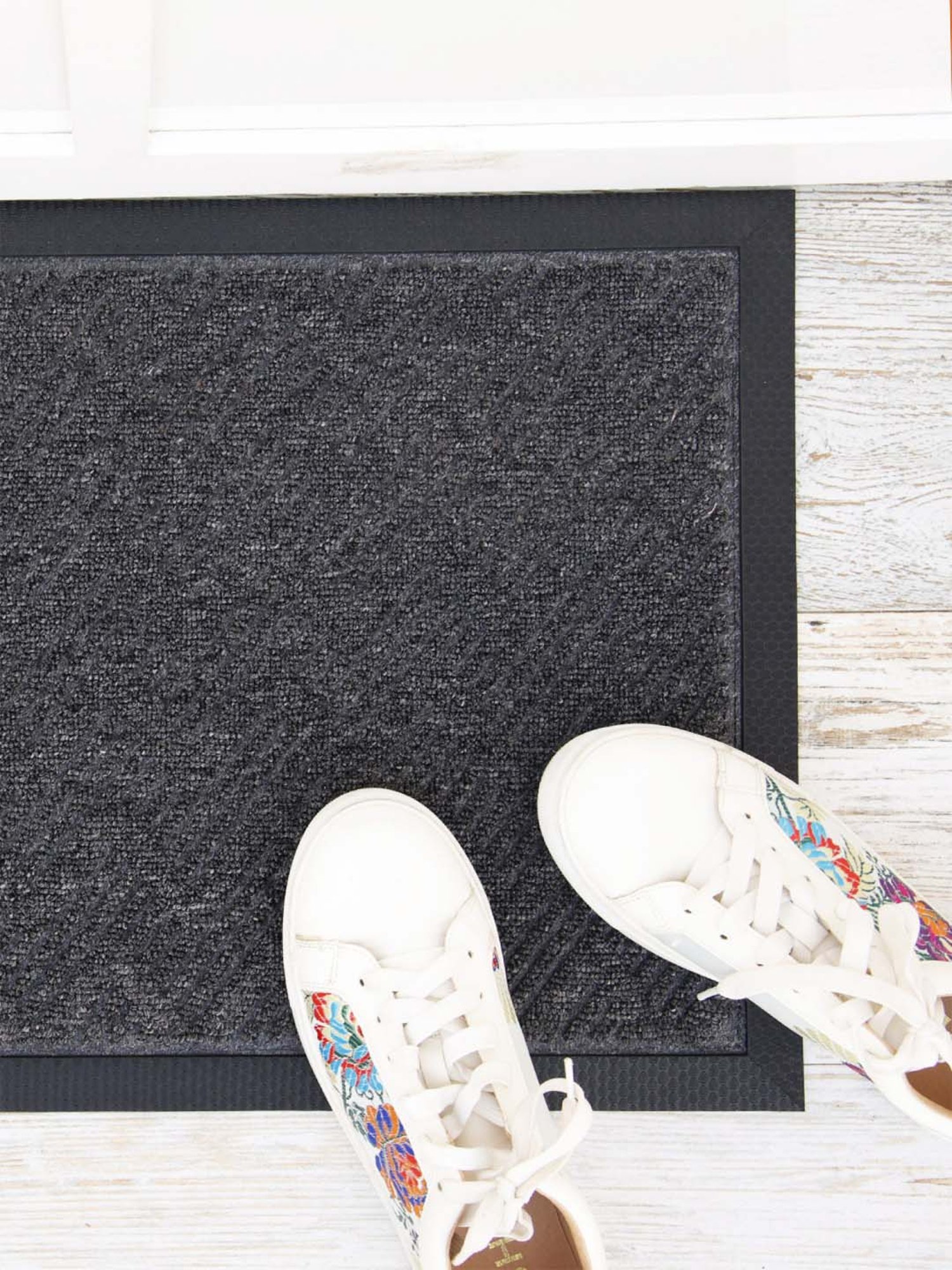 Ariana Dark Grey Microfibre Single Happy Feet Outdoor Door Mat - Set of 1