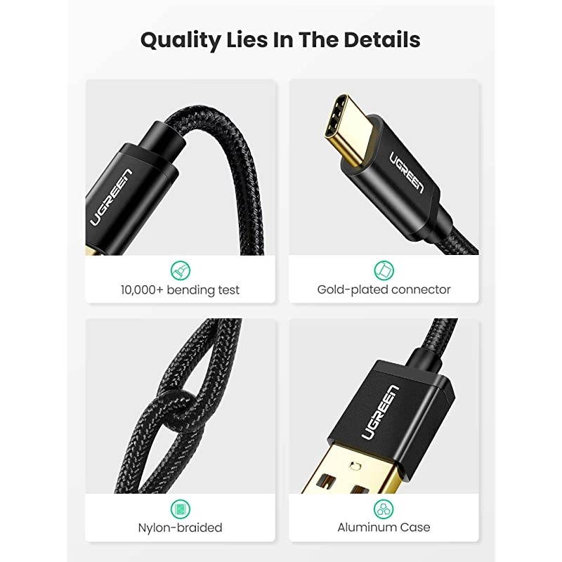 USB C Cable 2 Pack USB Type C Cable 3A Fast Charging Cable Nylon Braided Cord Compatible for Samsung Galaxy Note20 S20 S10 Plus S9 S8 Nintendo Switch GoPro Hero 7 6 LG G8 G7 V40 V30 3FT