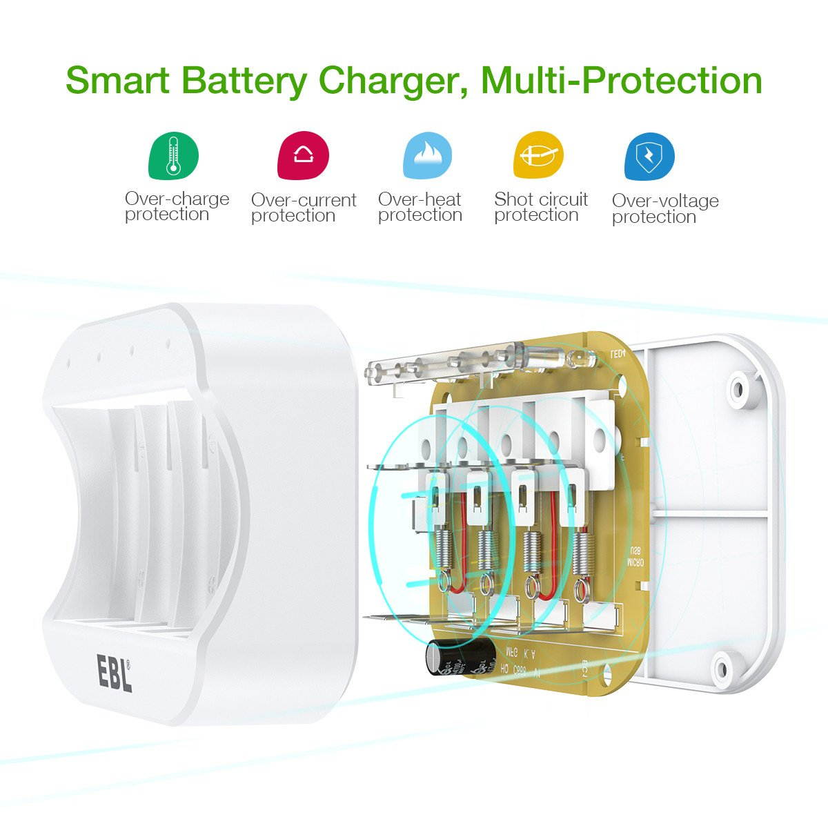 EBL  12PCS RCR123A 16340 Li-ion Battery + Smart 4 Slots Battery Charger for 16340 RCR123A Rechargeable Batteries