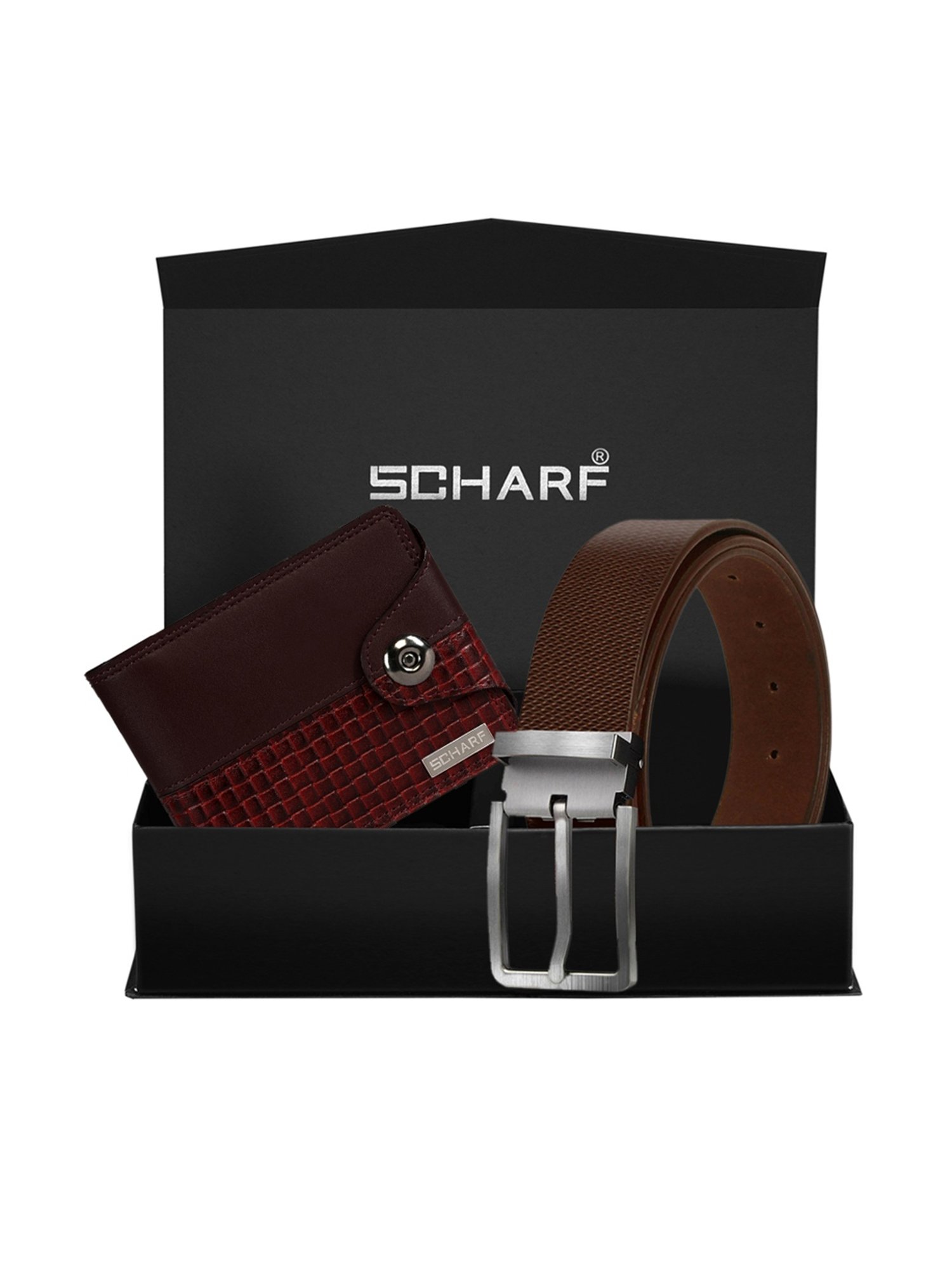 Scharf Brown Leather Set Of Waist Belt And Wallet For Men