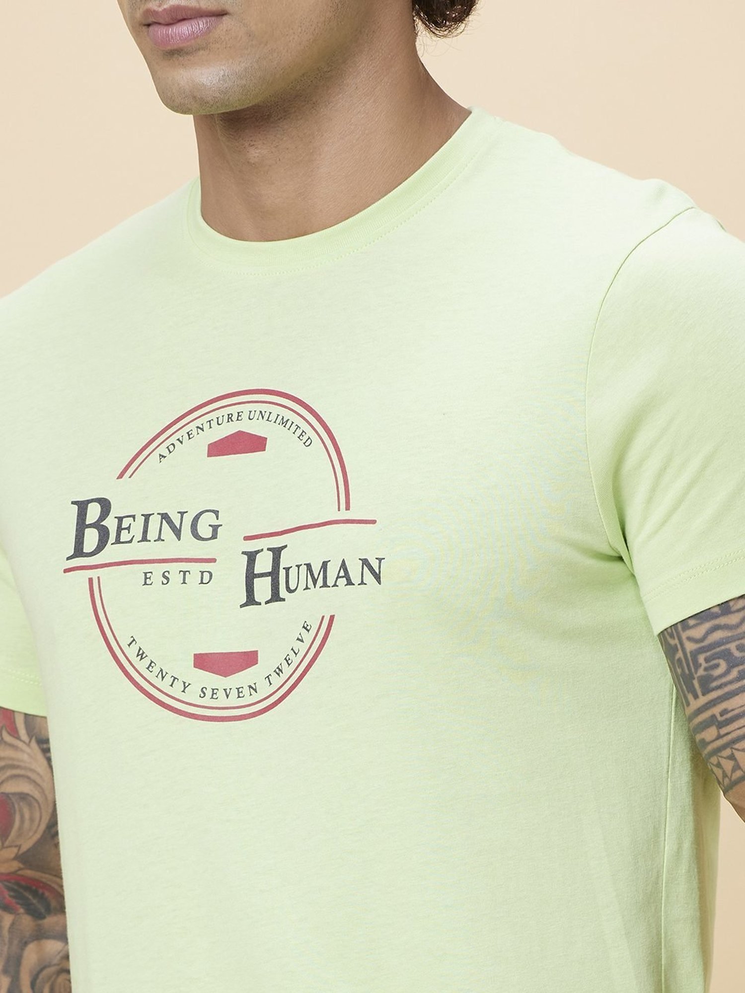Being Human Green Regular Fit Printed T-Shirt