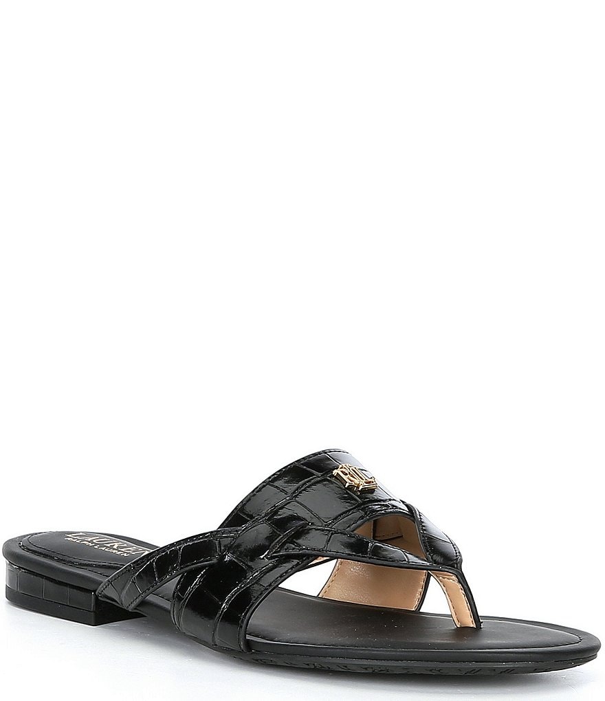 Lauren Ralph Lauren Rosalind Croco Embossed Leather Sandals