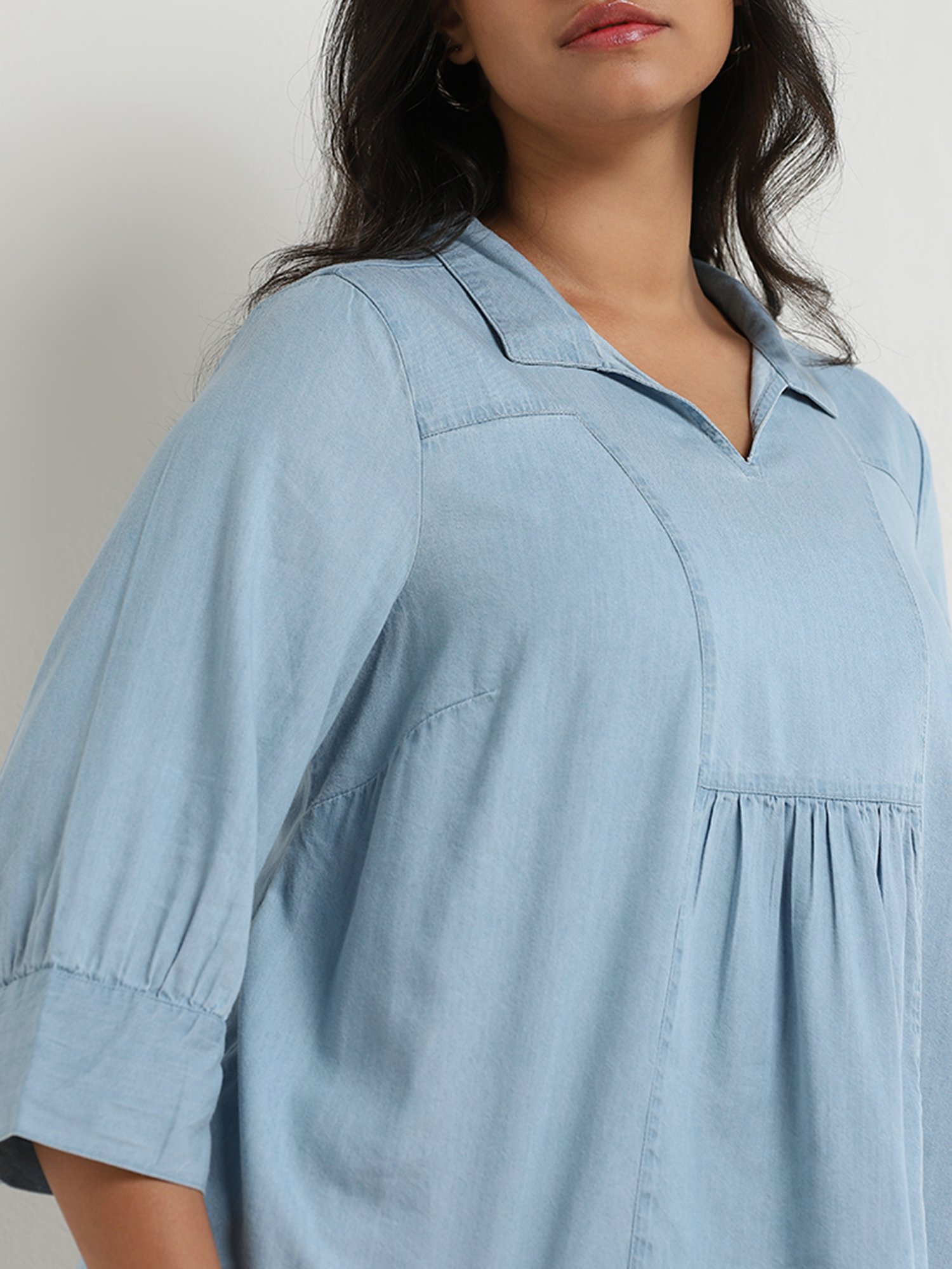 Gia by Westside Light Blue Chambray Cotton Blouse