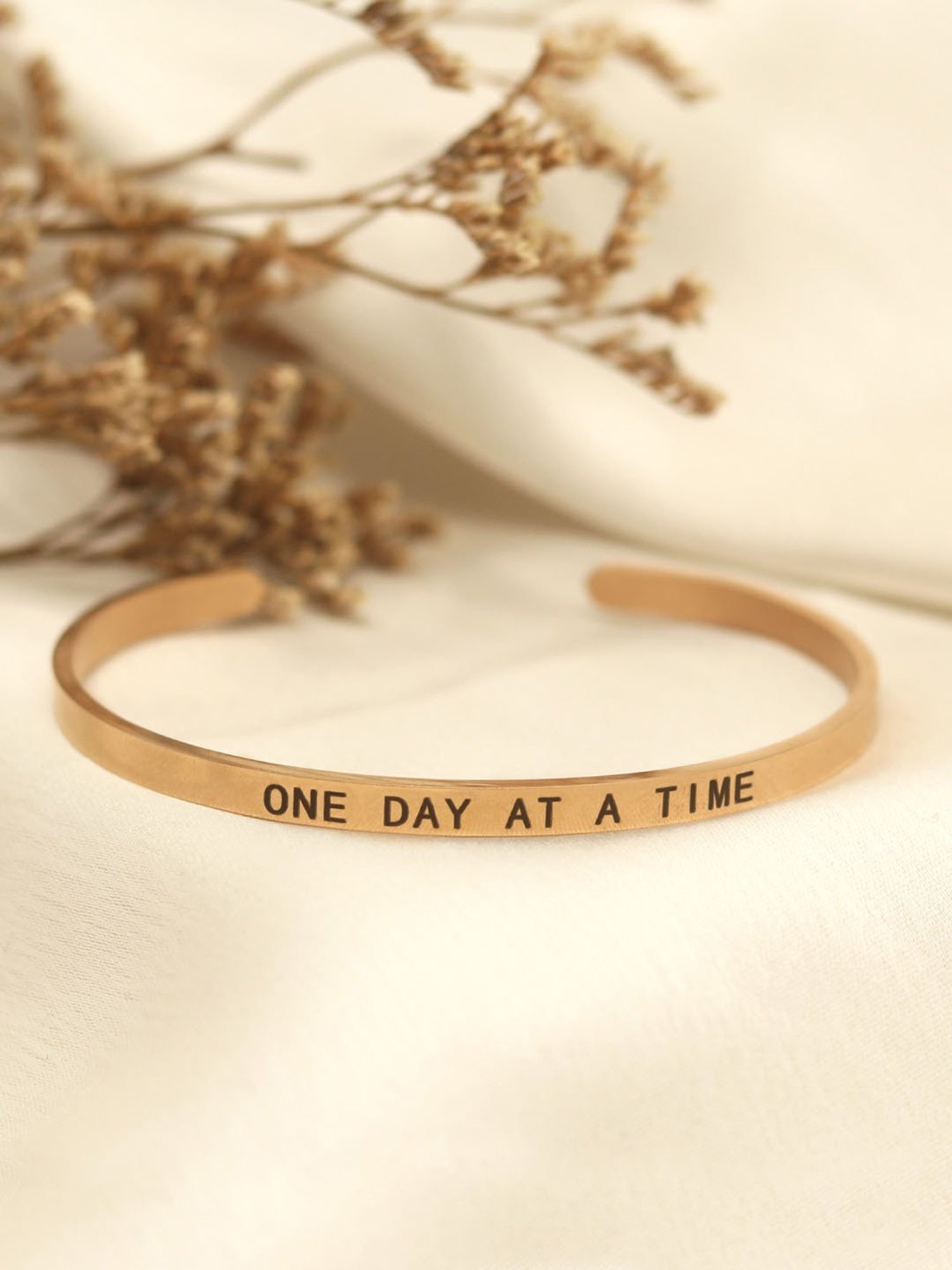 Joker & Witch One Day At A Time Rose Gold Mantra Band Flexible fit Bracelet