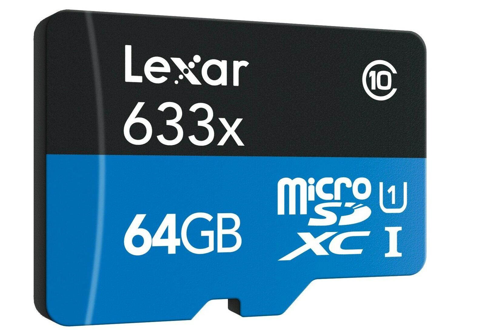 Lexar High-Performance microSDXC 633x 64GB UHS-I Card w/SD Adapter - LSDMI64G...