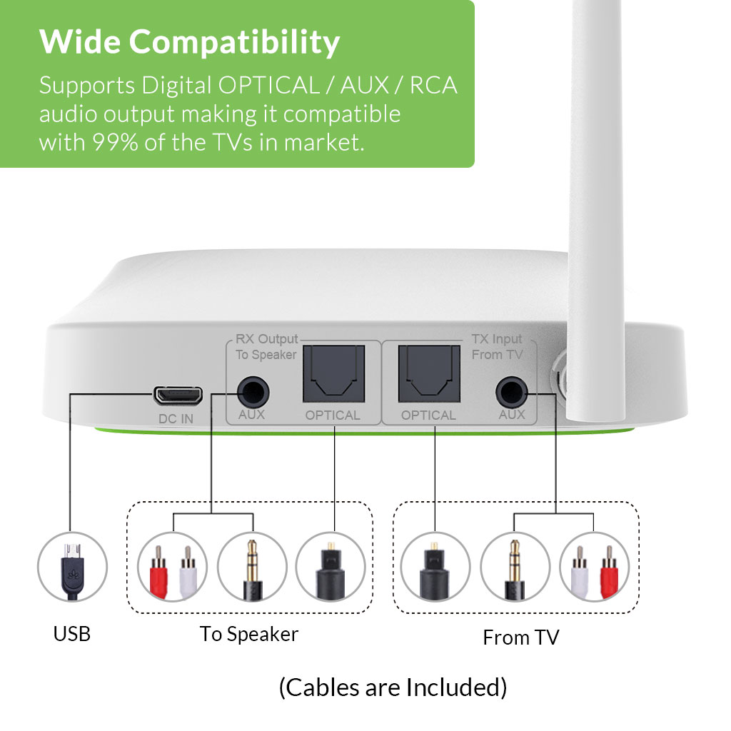 Avantree Oasis (New Version) Bluetooth 5.0 Transmitter Receiver for TV, Certified aptX Low Latency Wireless Audio Adapter for 2 Headphones, Home Stereo Speakers, Dual Link, Long Range, Optical AUX RCA