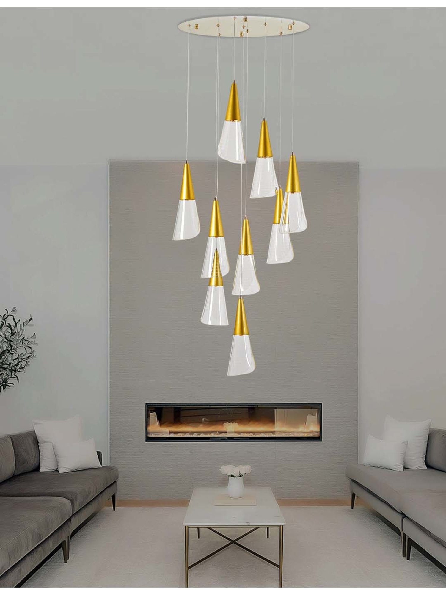 Kapoor E Illuminations 'Blenheim' White & Golden Acrylic 9-In-1 Led Chandelier