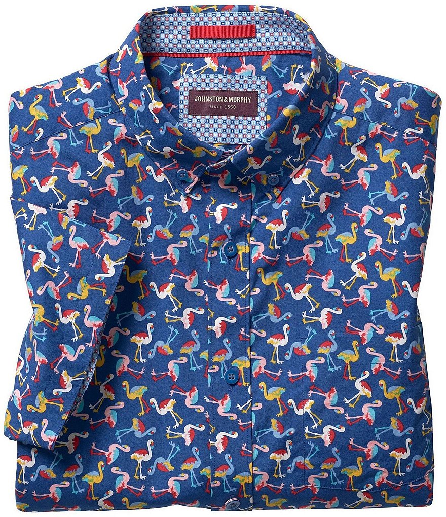 Johnston & Murphy Flamingo Print Short-Sleeve Woven Shirt