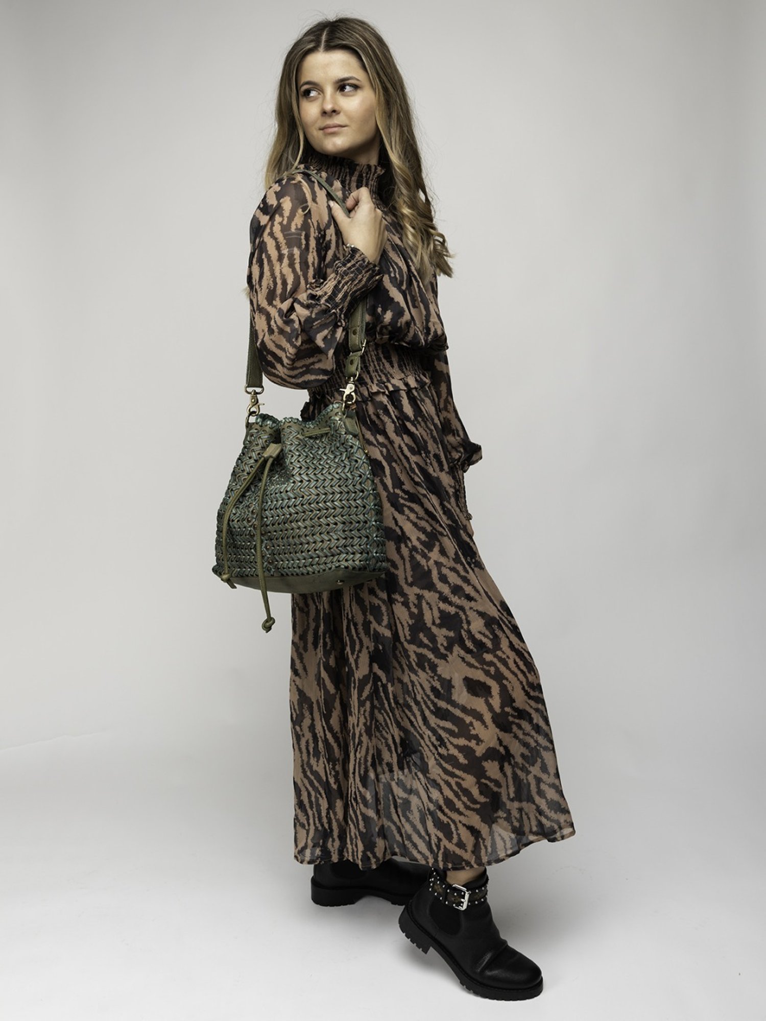 Art N Vintage Joelle Olive Leather Textured Small Sling Handbag