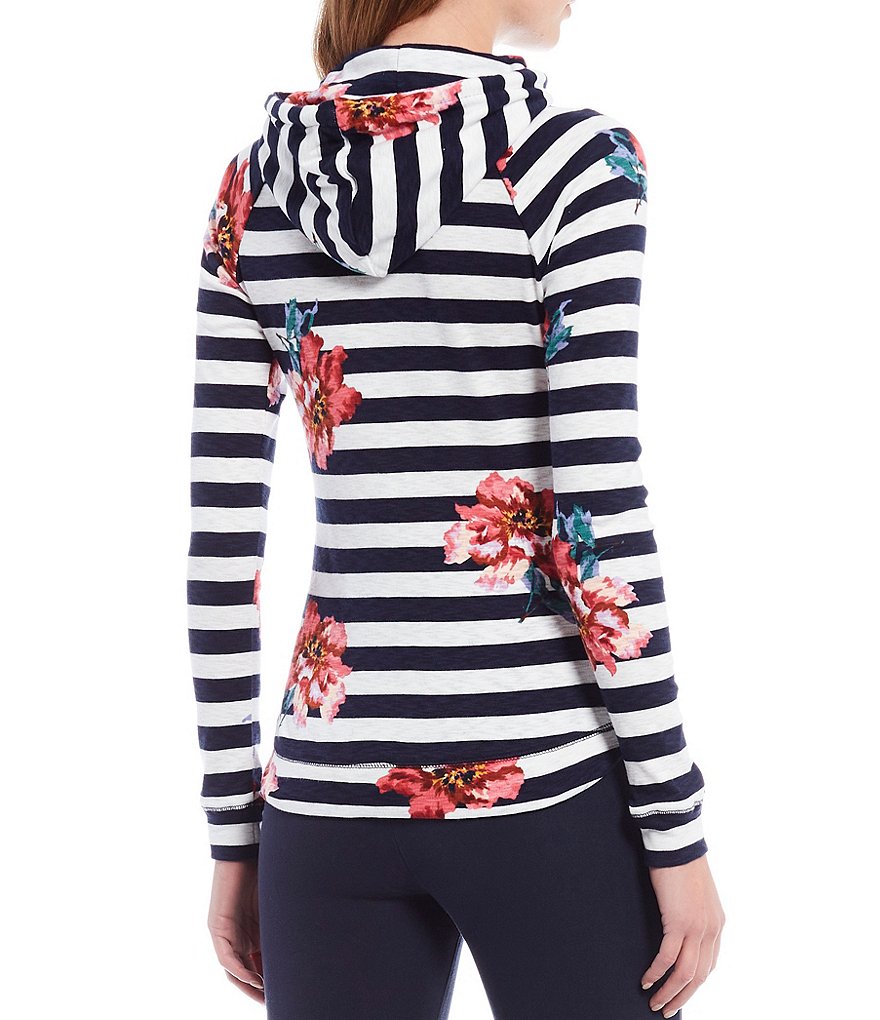 Joules Marlston Striped Floral Print Hooded Sweatshirt