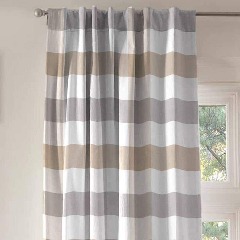 Kimberly Grant Woven Buffalo Check Drape Panel and Liner - Gray and Taupe 84"