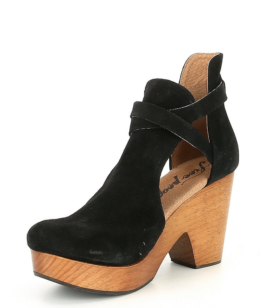 Free People Cedar Suede Buckle Wood Clogs