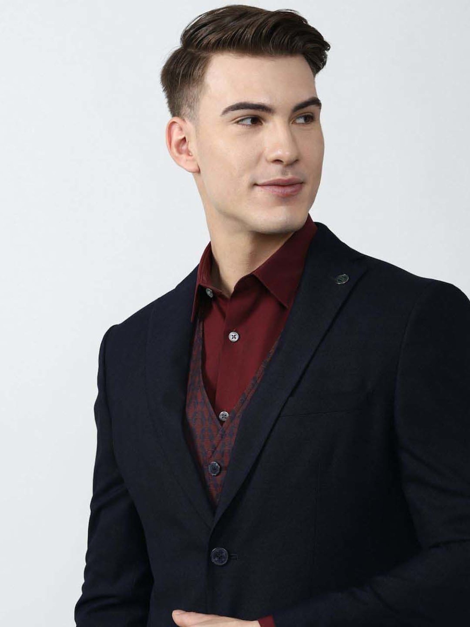 Peter England Elite Navy  Slim Fit Three Piece Suit