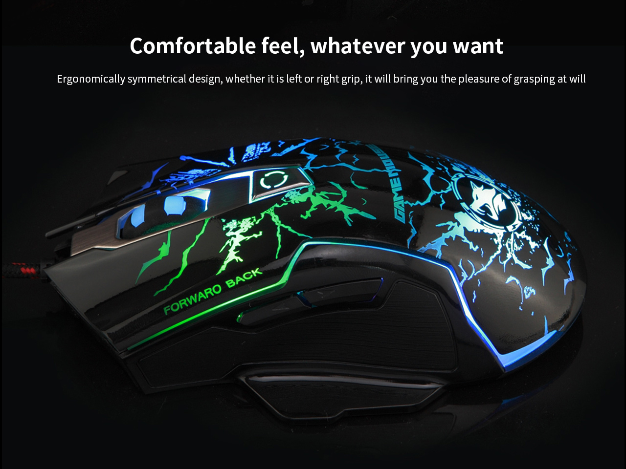 M728 Gaming Mouse Wired, USB Optical Computer Mice with LED Backlit, 4 Adjustable DPI Up to 3200, Ergonomic Gamer Laptop PC Mouse for Windows 7/8/10/XP Black