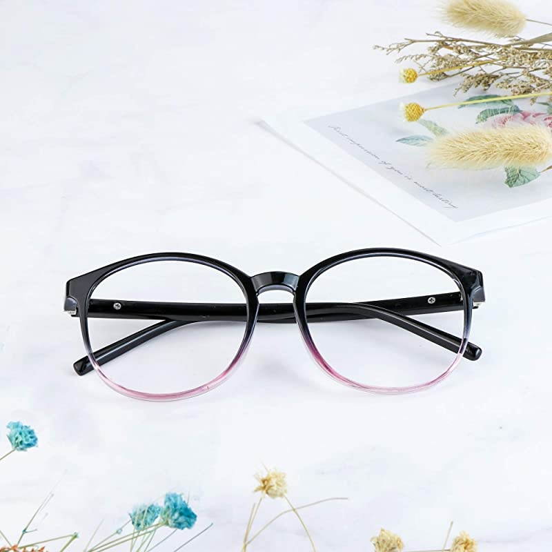Blue Light Blocking Glasses Anti Eyestrain Computer Reading Glasses with Spring Hinge Gaming Glasses TV Glasses for Women Men Anti Glare Black Purple 350 Magnification