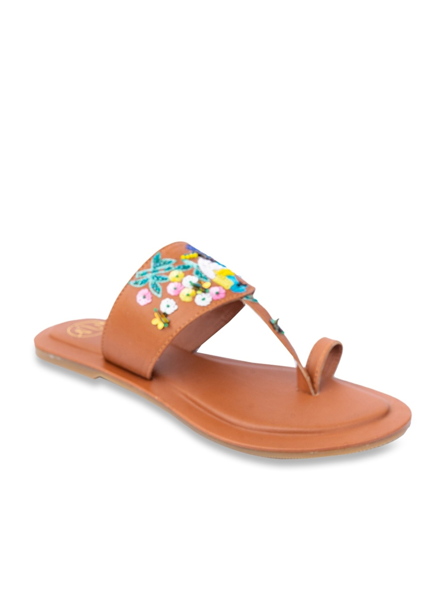 NR by Nidhi Rathi Women's Tan Toe Ring Sandals