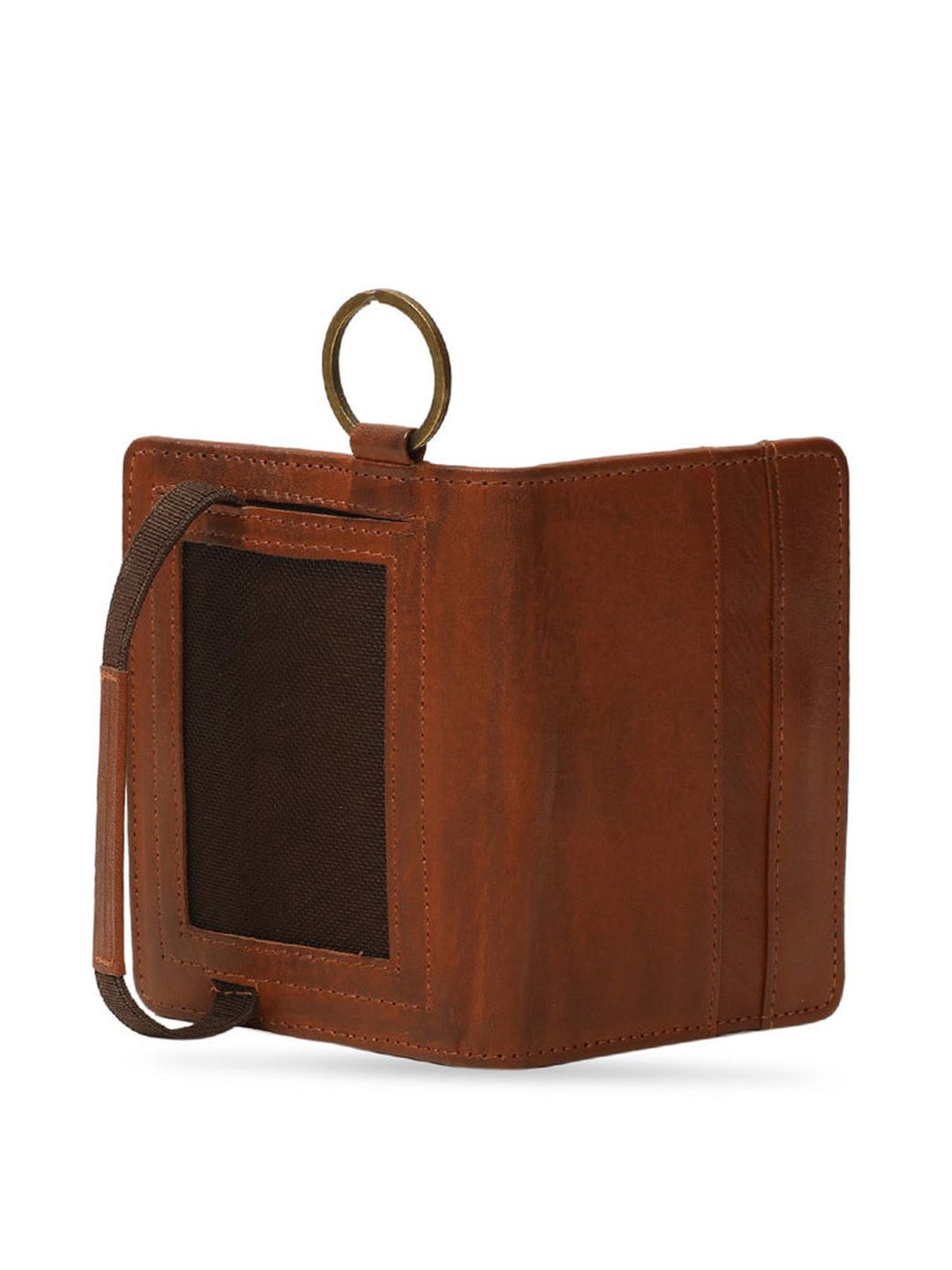 KOMPANERO Jaxon Cognac Leather Textured Bi-Fold Wallet