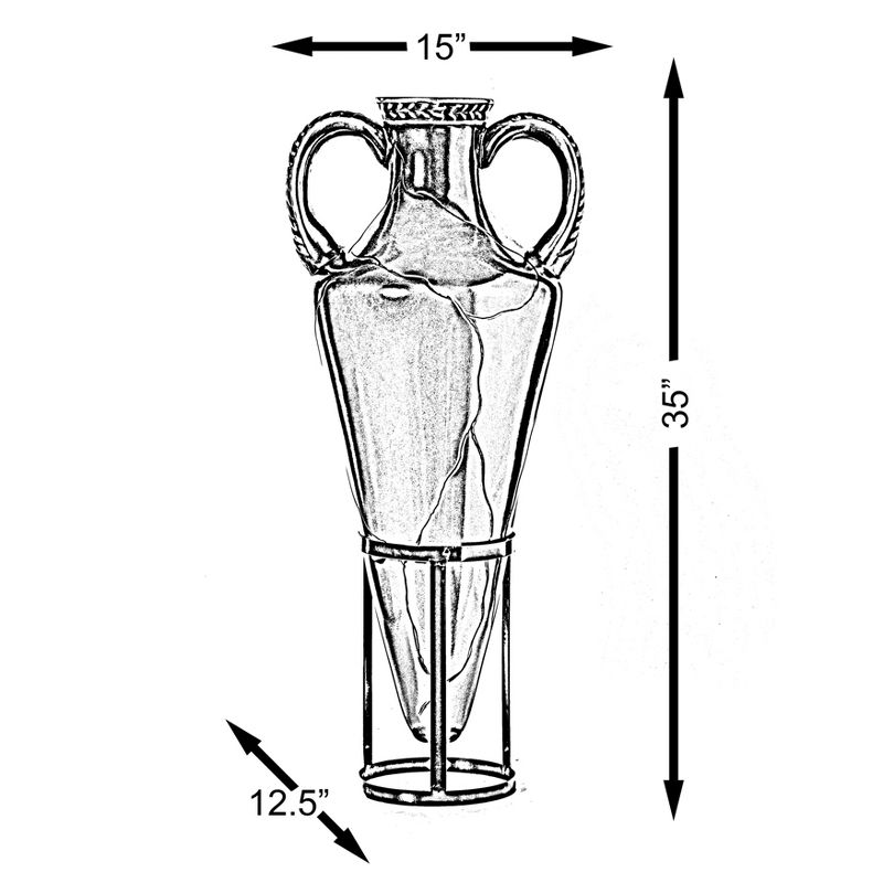 Uniquewise Roman Style Large Pointed Amphora 35" Tall Floor Vase on Metal Tripod Stand, Red and Gold