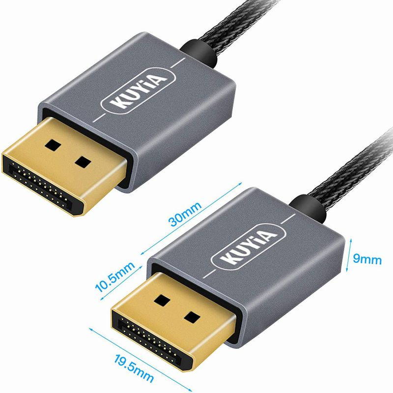 KUYIA DisplayPort Cable to DisplayPort Cable, 7 Feet Nylong Braided DP Cable 4K HD High Speed Display Cable for Gaming PC, Gaming Monitor, Laptop, TV - Gold-Plated Connector, Aluminum Alloy Shell
