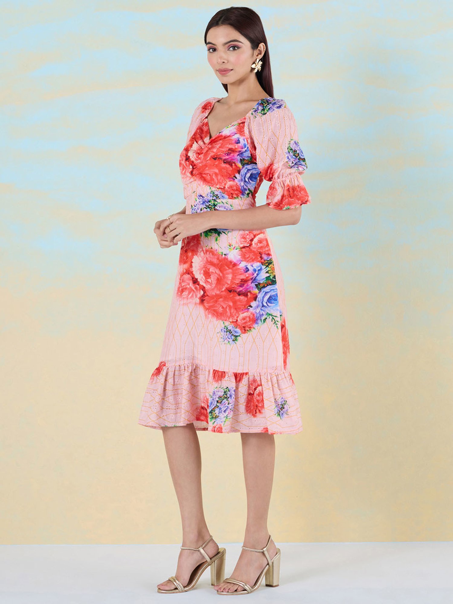 navyasa by liva Peach Floral Print Ethnic Dress